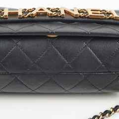 Chanel Logo Enchained Quilted Calfskin Medium Black Flap Bag