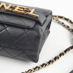 Chanel Logo Enchained Quilted Calfskin Medium Black Flap Bag