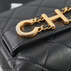 Chanel Logo Enchained Quilted Calfskin Medium Black Flap Bag