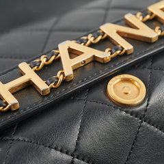 Chanel Logo Enchained Quilted Calfskin Medium Black Flap Bag