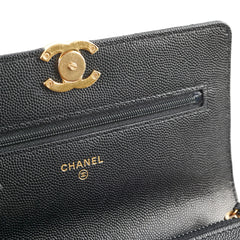 Chanel Top Handle Wallet On Chain WOC Black Caviar GHW Microchip