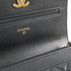 Chanel Top Handle Wallet On Chain WOC Black Caviar GHW Microchip