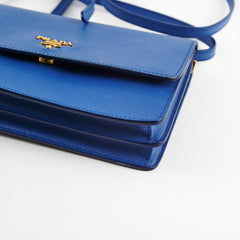 Prada Saffiano Leather Crossbody Wallet with Strap Blue