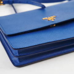 Prada Saffiano Leather Crossbody Wallet with Strap Blue