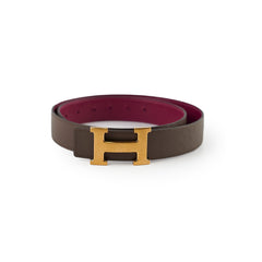 Hermes Constance Belt Reversible with Hammered Buckle  Size 85 Etain/Magenta