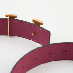 Hermes Constance Belt Reversible with Hammered Buckle  Size 85 Etain/Magenta