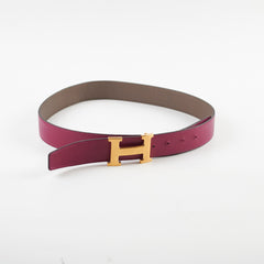 Hermes Constance Belt Reversible with Hammered Buckle  Size 85 Etain/Magenta