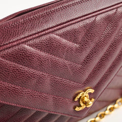 Chanel Vintage Burgundy Camera Chevron Crossbody - Series 2