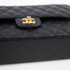 Chanel Medium/Large Caviar Double Classic Flap Black Microchipped