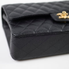 Chanel Medium/Large Caviar Double Classic Flap Black Microchipped