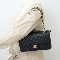 Chanel Medium/Large Caviar Double Classic Flap Black Microchipped