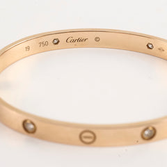 Cartier Love Bracelet Pink Gold 4 Diamonds Size 19