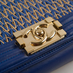 Chanel Small Boy Navy Raffia Crossbody Bag