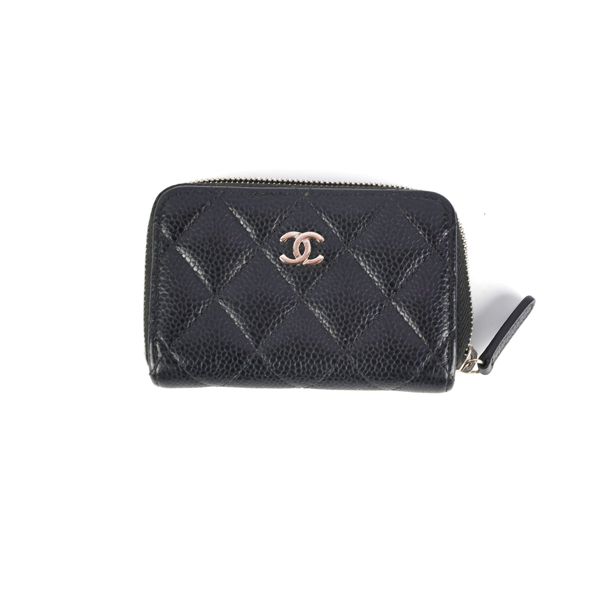 CHANEL Caviar Quilted CC Zip Card Holder Black 1263598