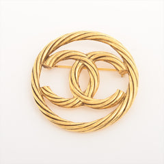 Chanel Coco Logo Brooch Yellow Gold Costume Jewellery