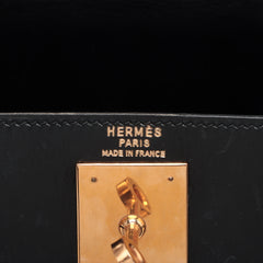 Hermes Kelly 28 Black Box Leather Circle L Stamp