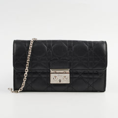 Christian Dior Lambskin Long Wallet On Chain WOC Black