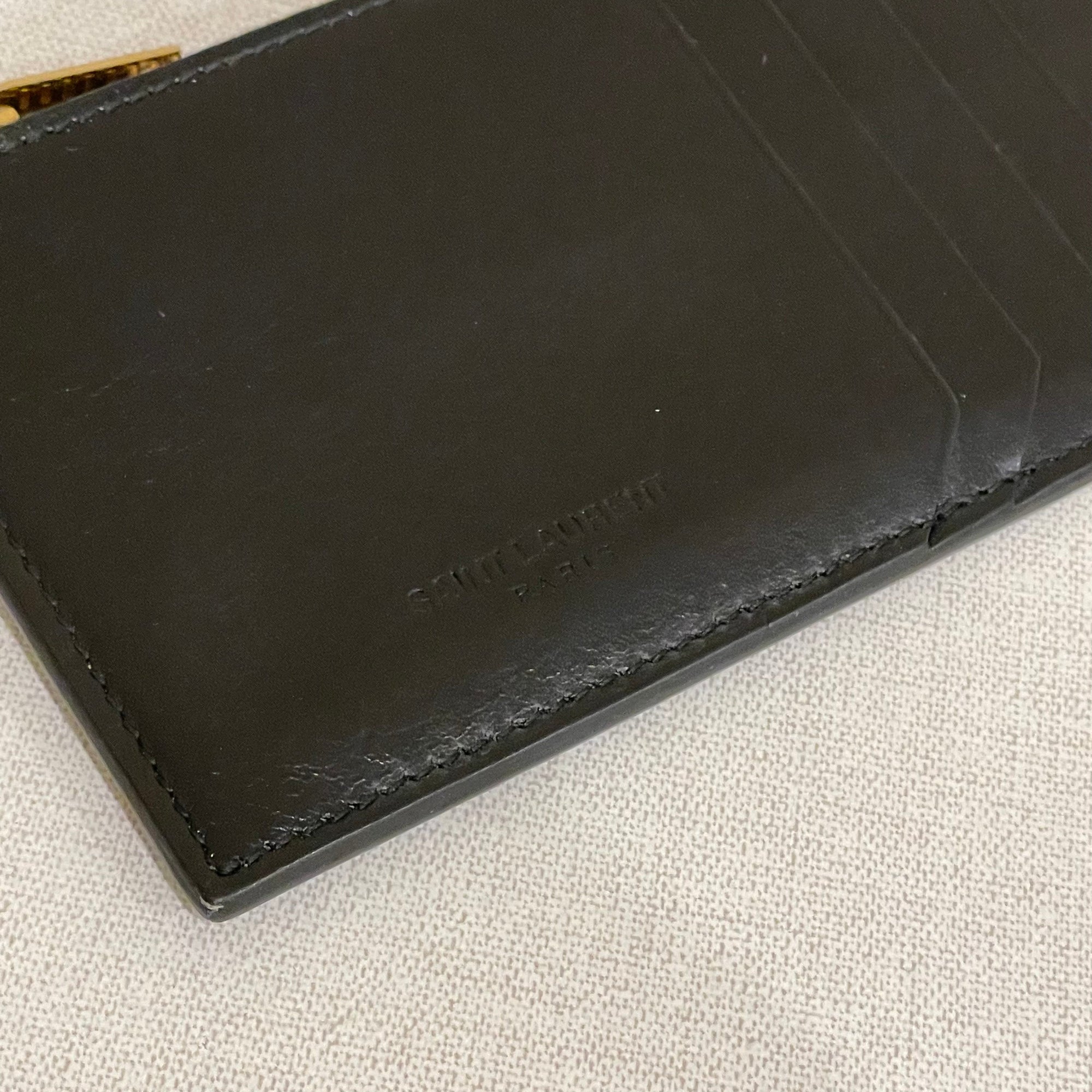 Saint Laurent Paris Fragments Zip Card Case In Coated Bark Leather