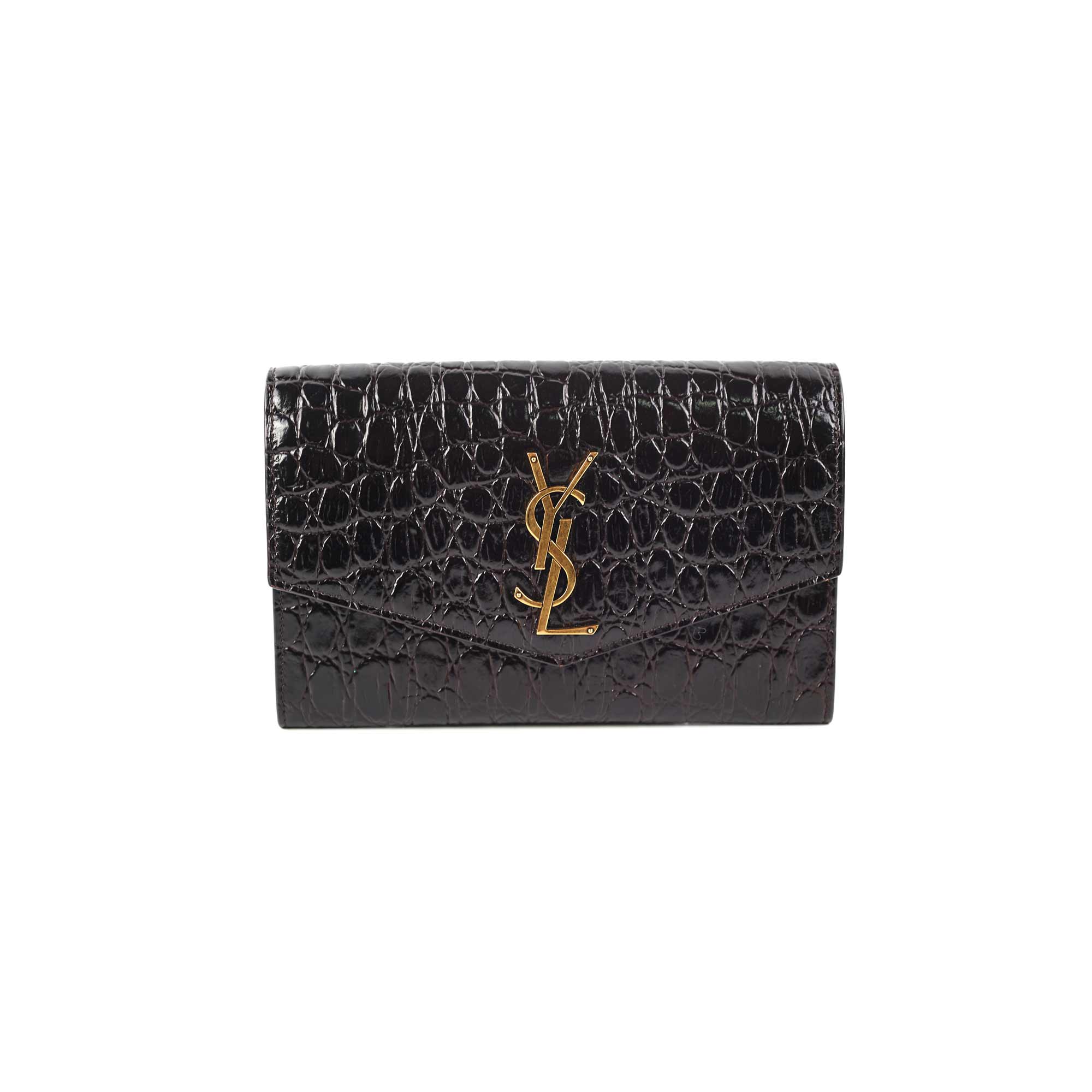 Saint Laurent Uptown Croc-effect Wallet on Chain WOC Black - THE PURSE  AFFAIR