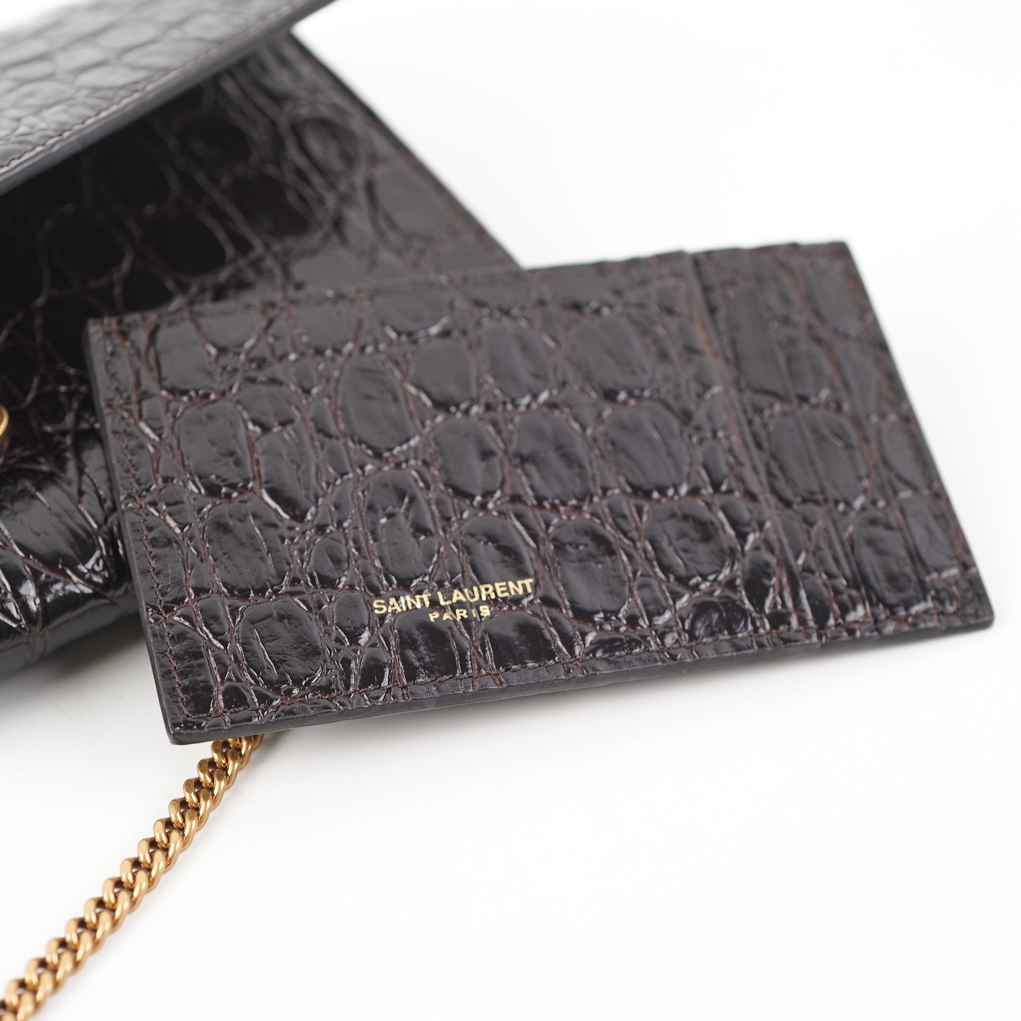 Saint Laurent Black Croc Embossed Leather Uptown Wallet on Chain Saint  Laurent Paris