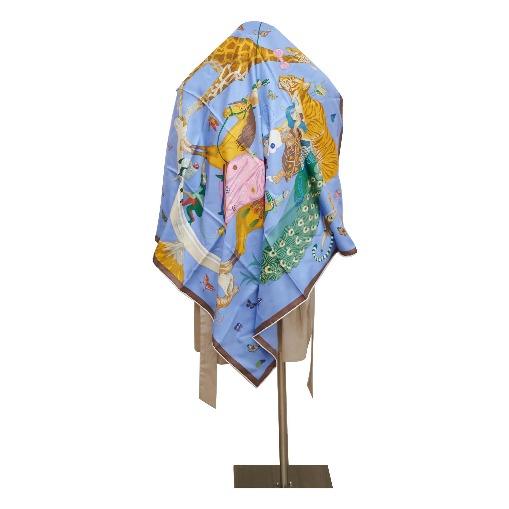 Hermes Story Marron Glace / Blue Silk Scarf 90 – Mightychic