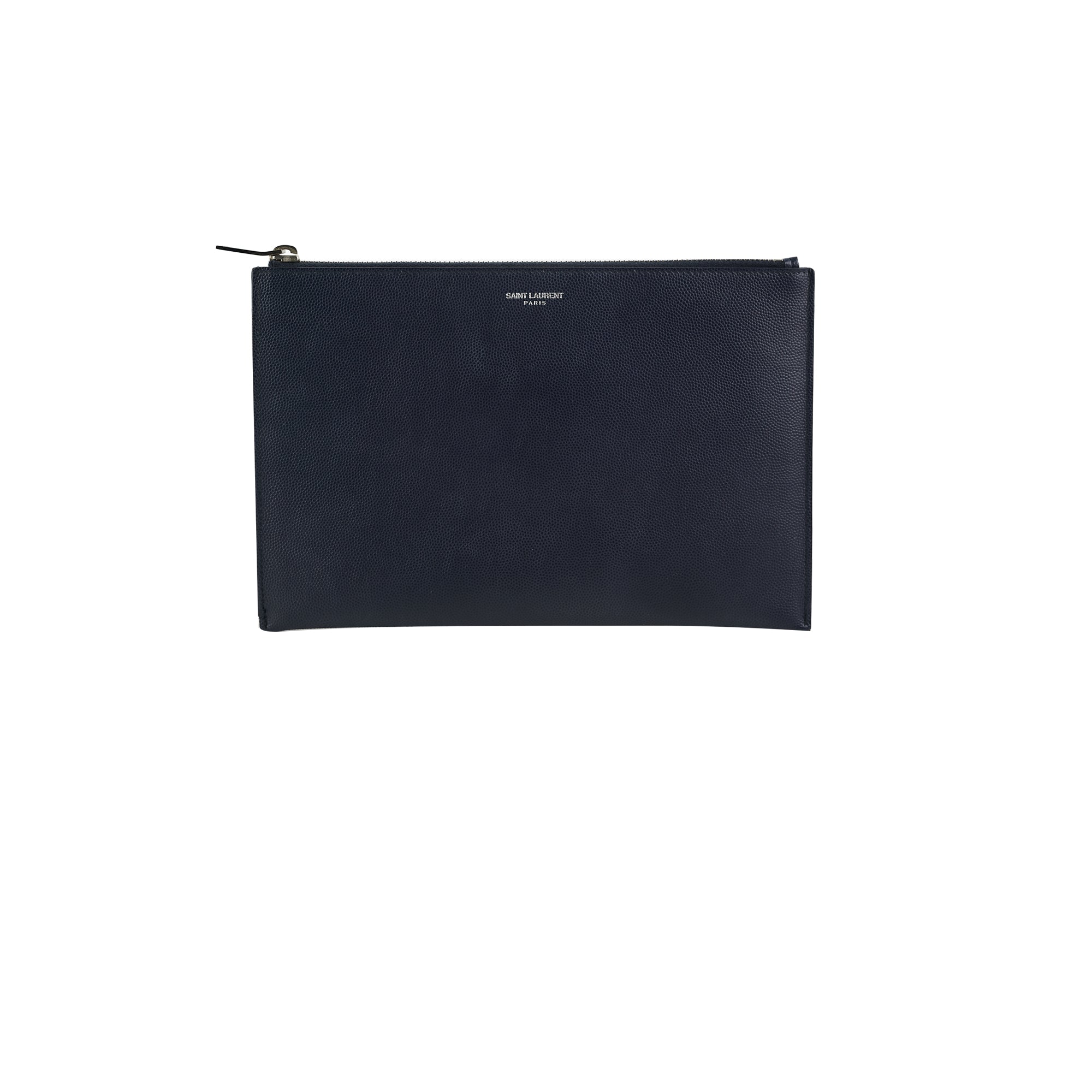 Saint Laurent Pouch Grain De Poudre Embossed Leather Navy - THE