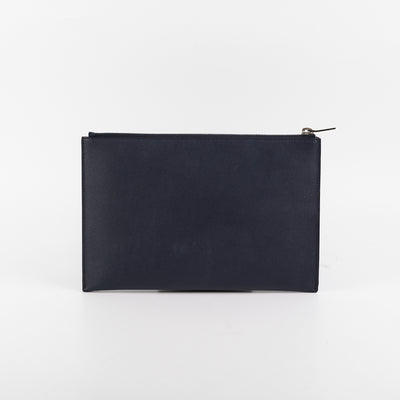 Saint Laurent Pouch Grain De Poudre Embossed Leather Navy - THE