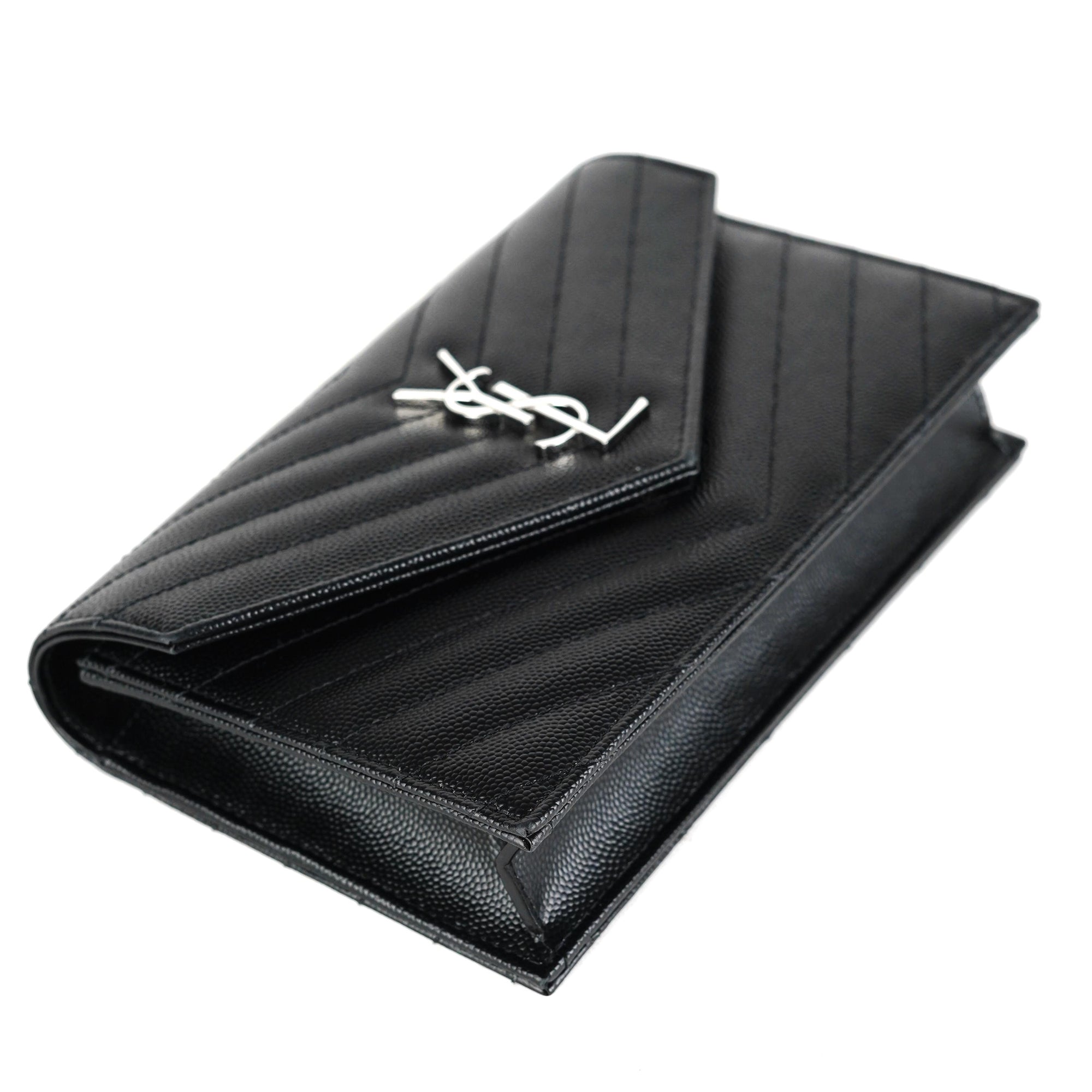 Saint Laurent Cassandre Reptile Embossed Calfskin Wallet On A Chain Bl -  MyDesignerly