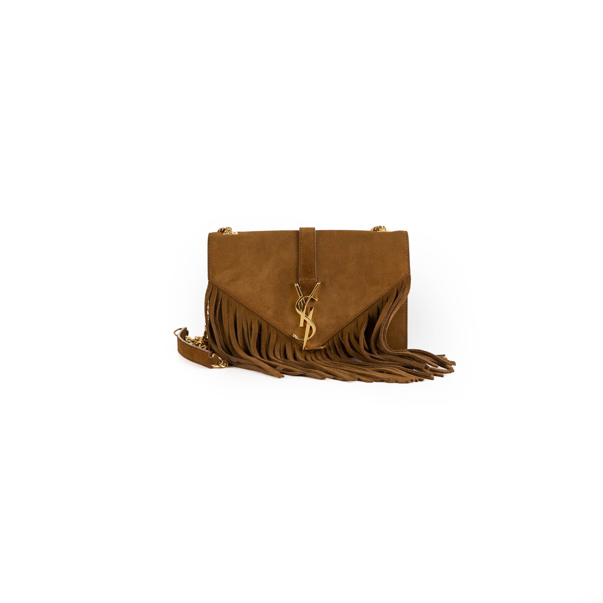 YSL monogram saddle fringe suede tote bag –