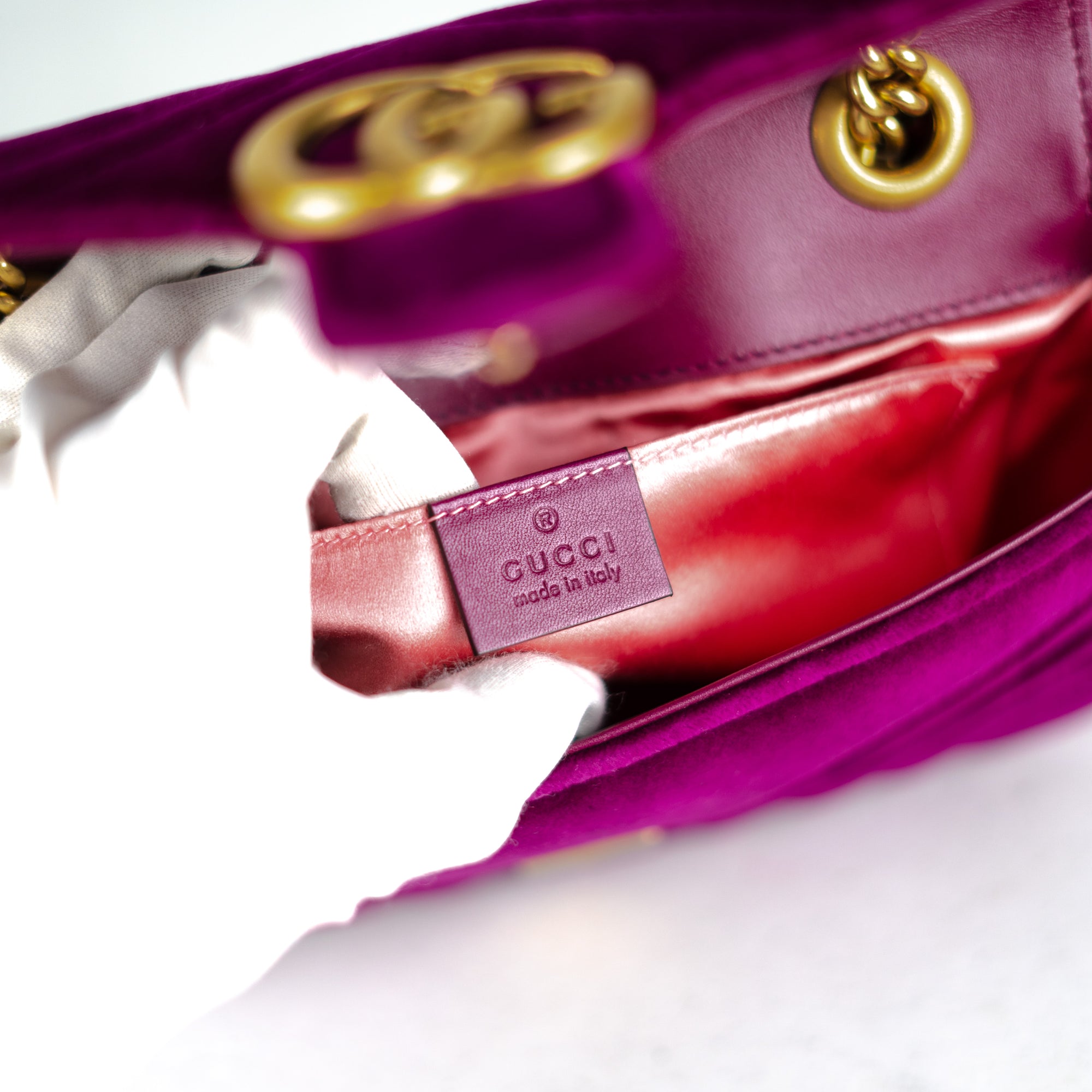 Gucci Mini Marmont Velvet Red - THE PURSE AFFAIR