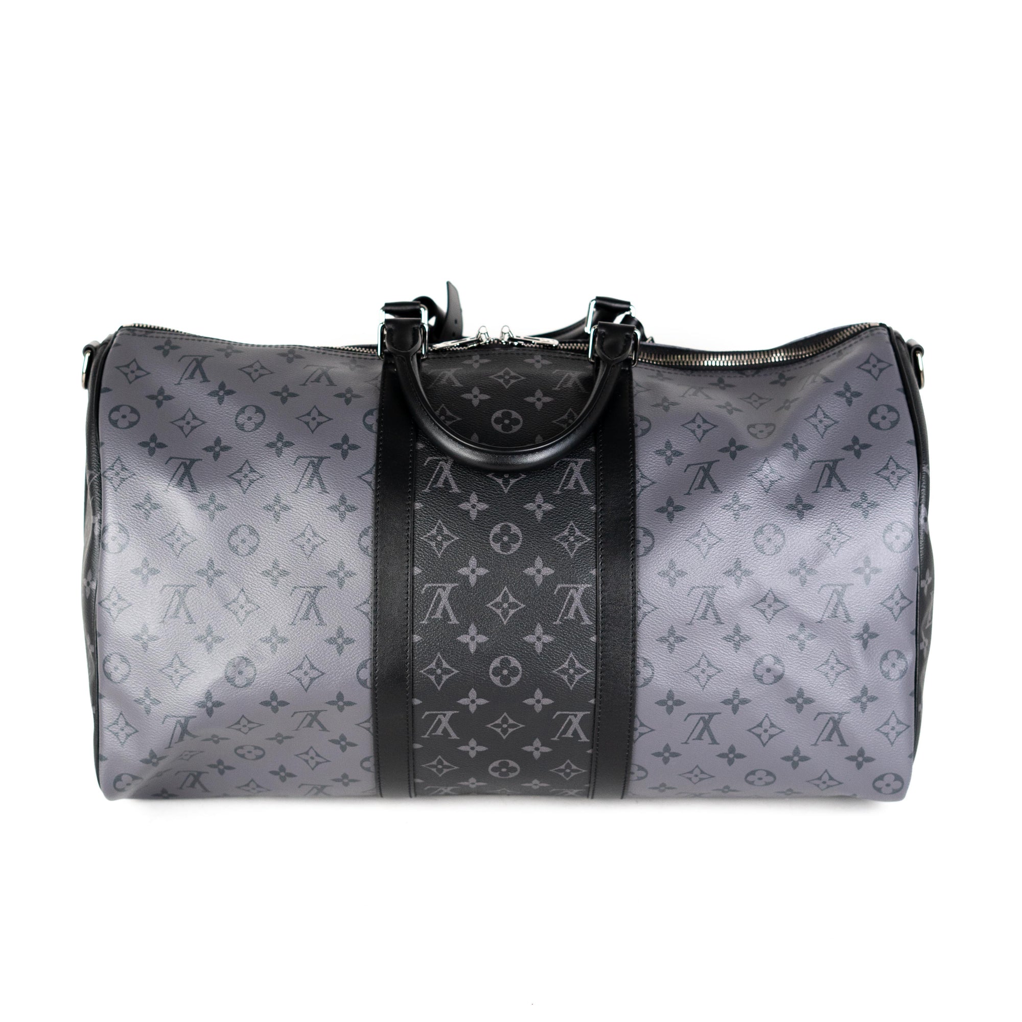 Louis Vuitton Keepall Bandouliere Monogram Eclipse Reverse 50 Gray in  Coated Canvas