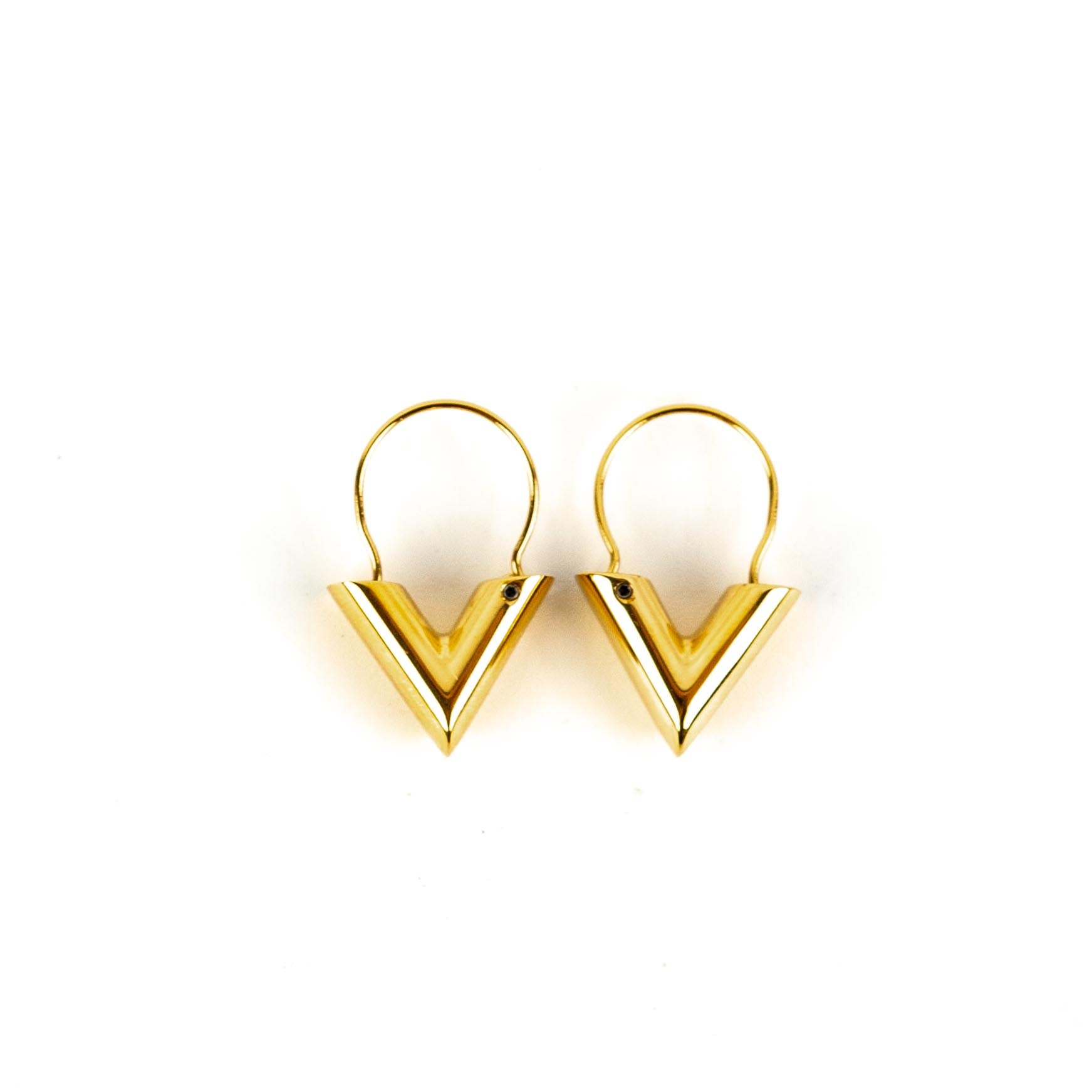 LOUIS VUITTON Brass Essential V Hoop Earrings Gold 850862