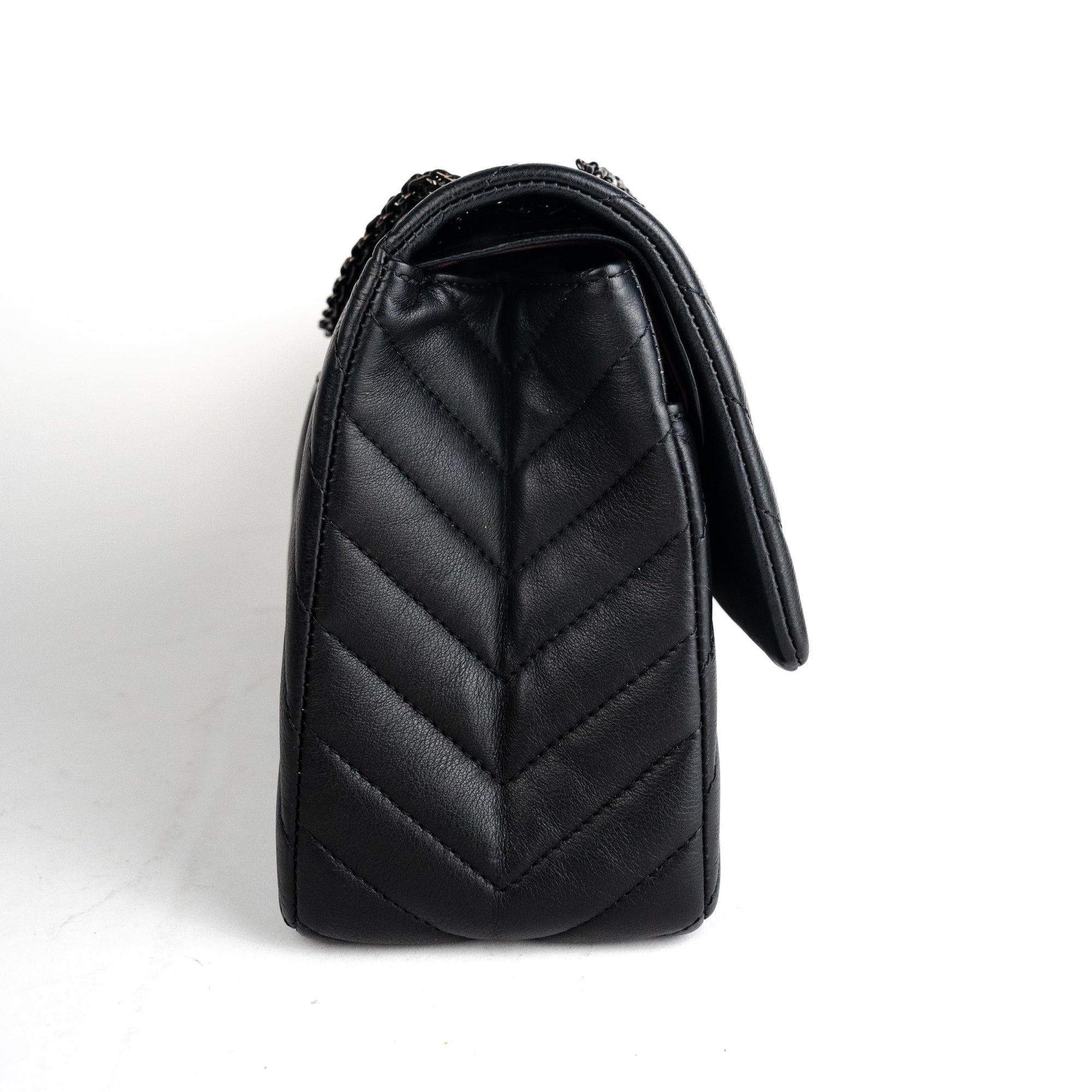 Chanel So Black Reissue 226 Chevron MediumLarge 255 Double Flap Bag   Boutique Patina
