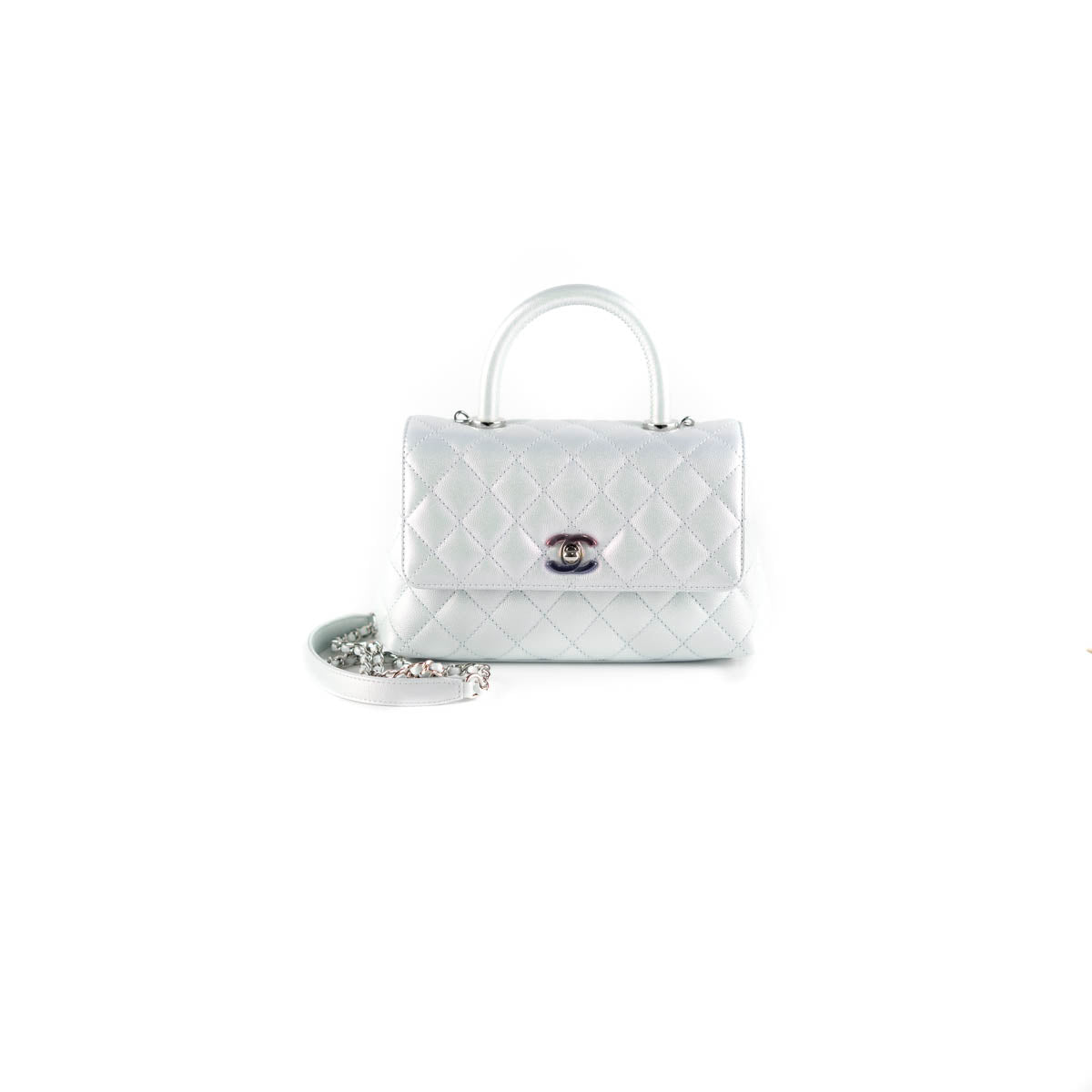 Chanel Mini/Small Coco Handle 21K Pale Blue Quilted Caviar with