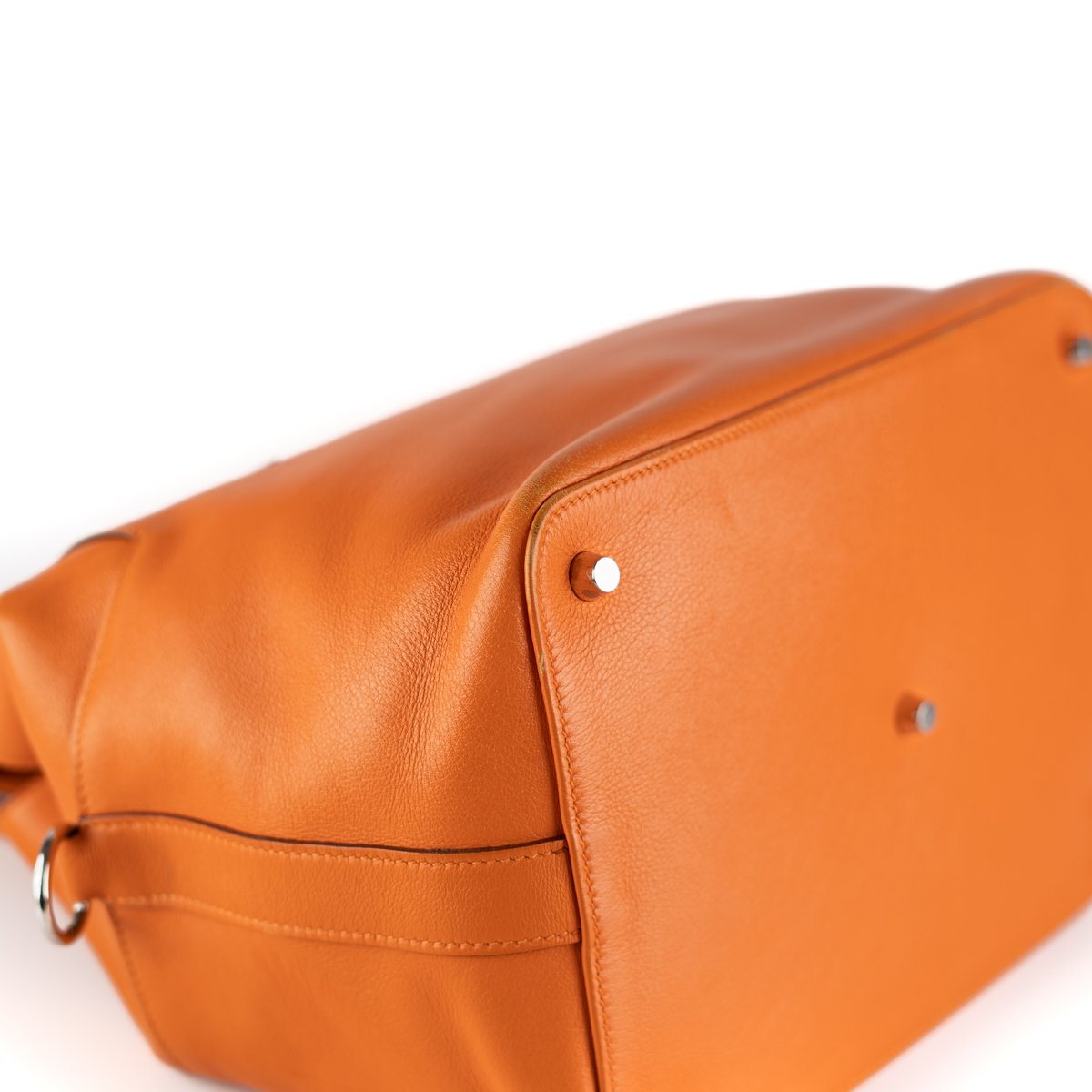 Hermes 26cm Bi-Color Gold/Orange Swift Leather Palladium Plated Toolbox Bag  - Yoogi's Closet
