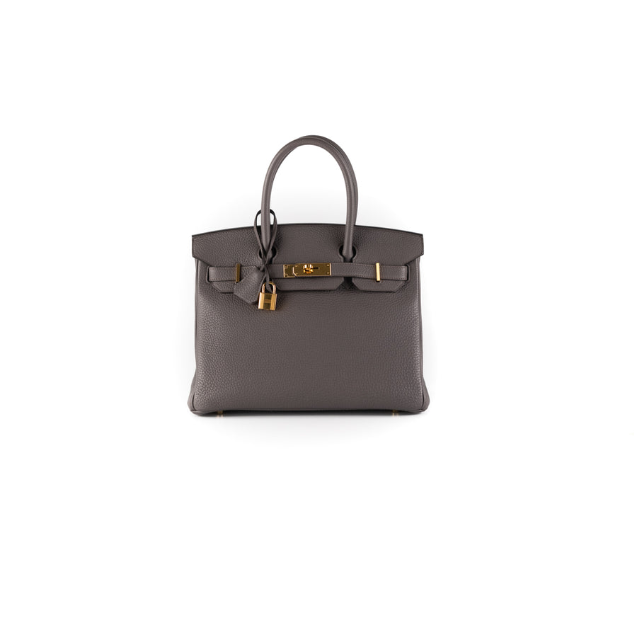 HERMES Birkin 30 Togo Gris Etain Bag Rose Gold Hardware D Stamp