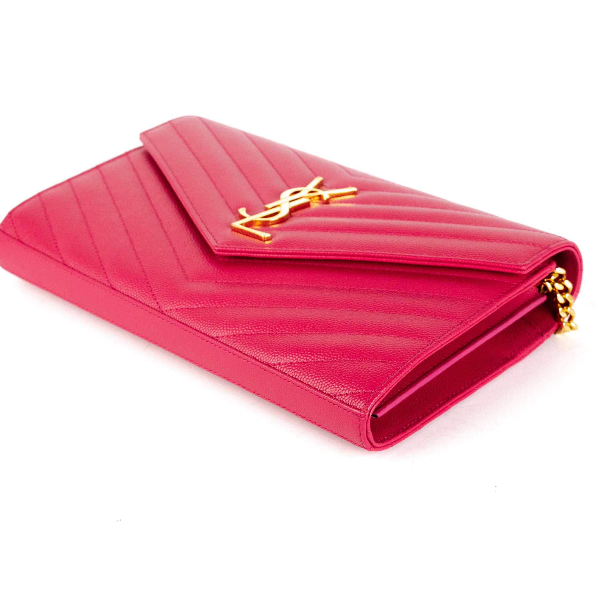 Saint Laurent Chain Wallet Medium Woc Neon Pink Patent Leather