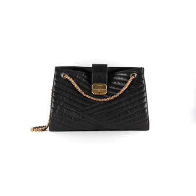 Chanel Small Gabrielle Black Croc Embossed Bag - THE PURSE AFFAIR