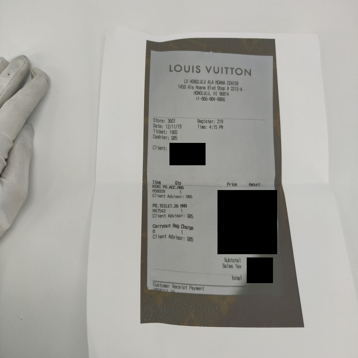Louis Vuitton Original Receipt