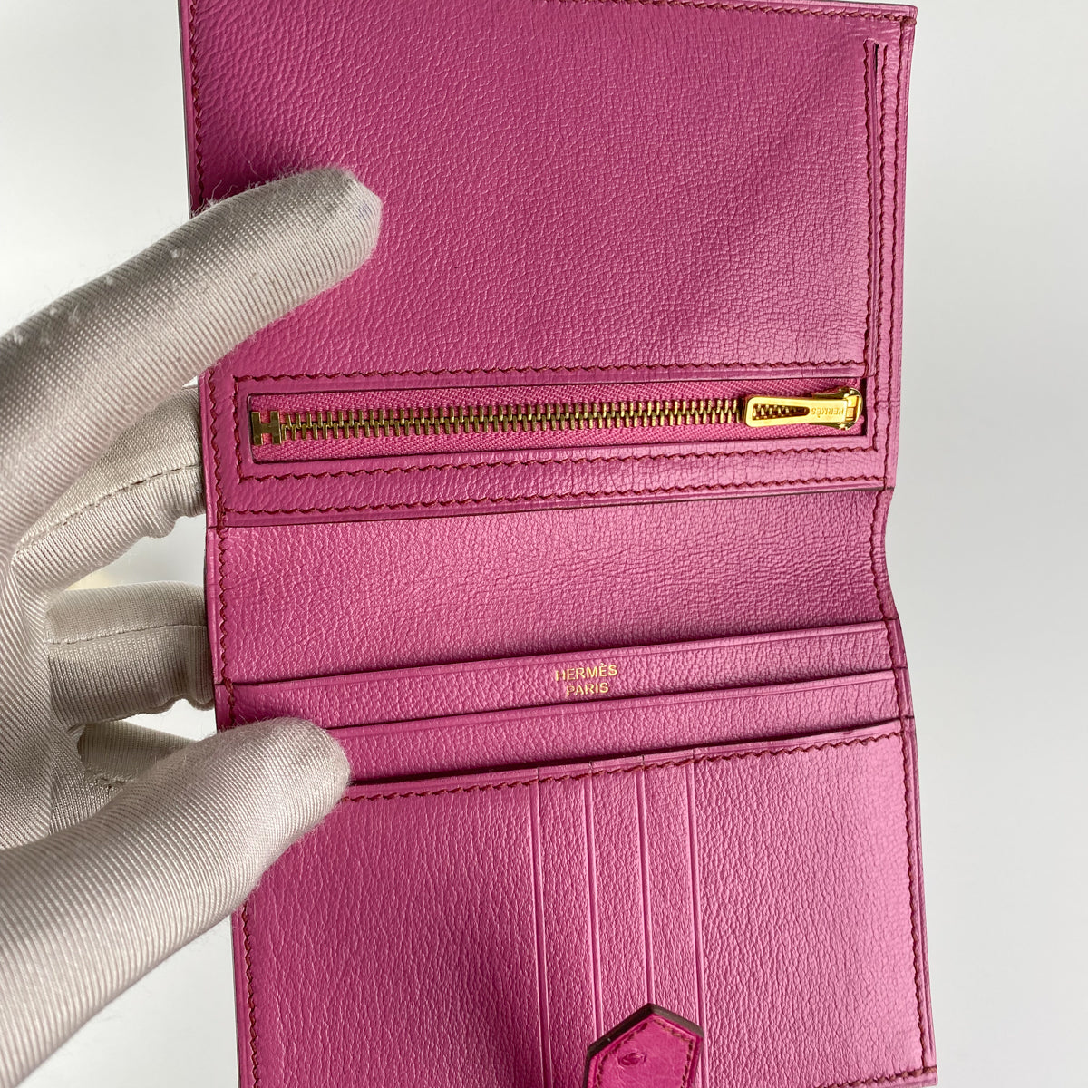 Hermès Tangerine Ostrich Compact Bearn Wallet PHW, myGemma