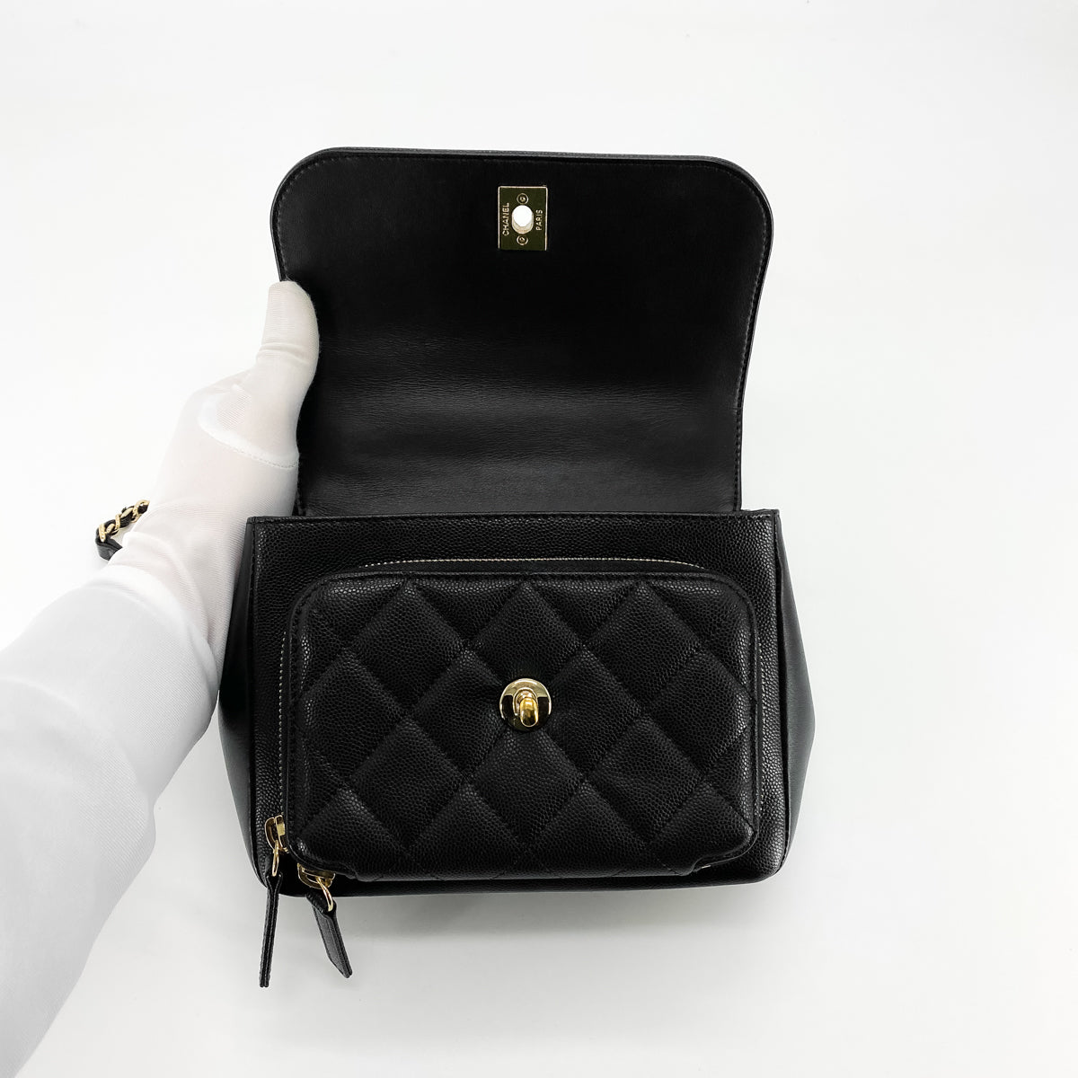 Chanel Small Business Affinity Flap in Black Caviar and LGHW