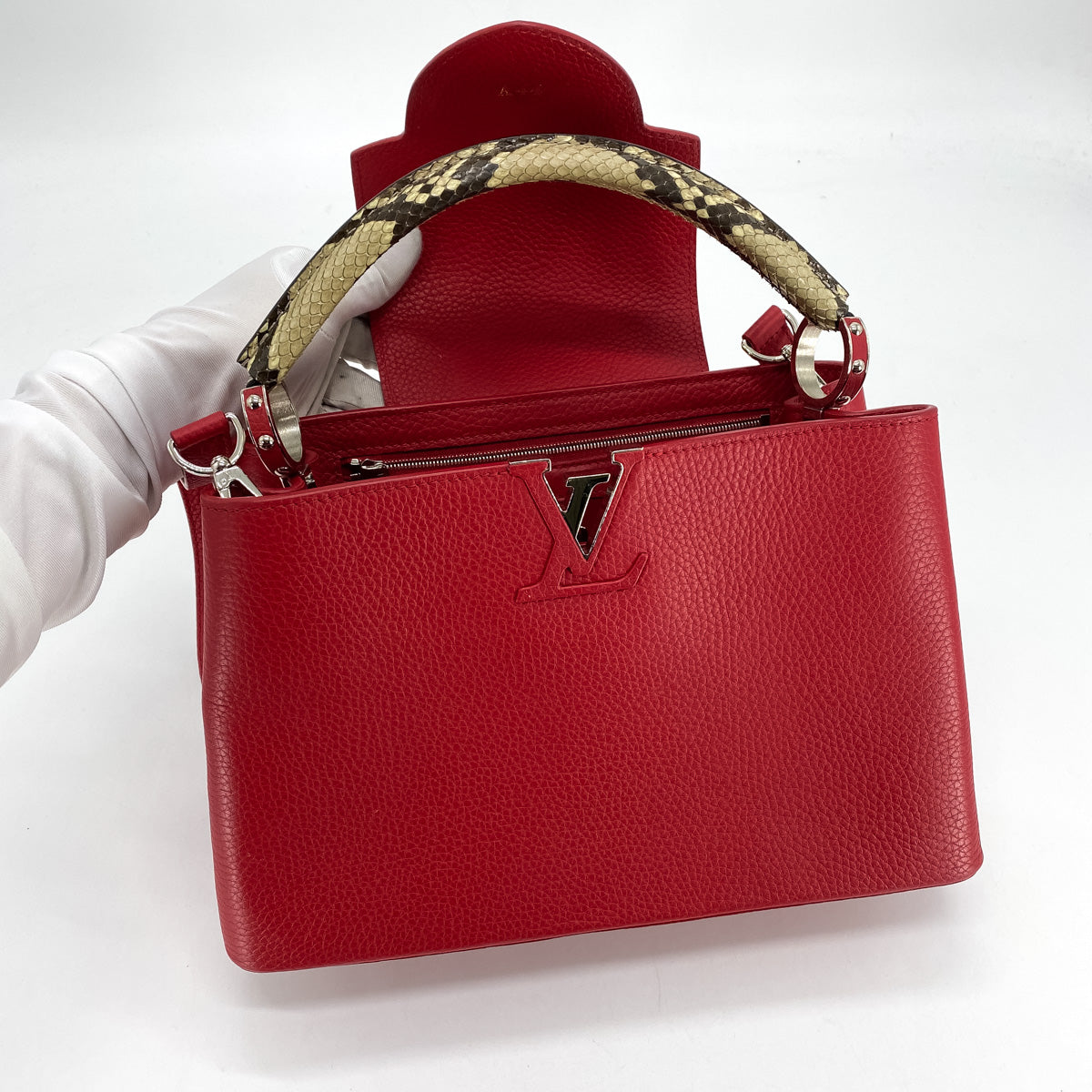 LV Capucines Mini Handbag Orange Taurillon Leather and Python Skin - Bellisa