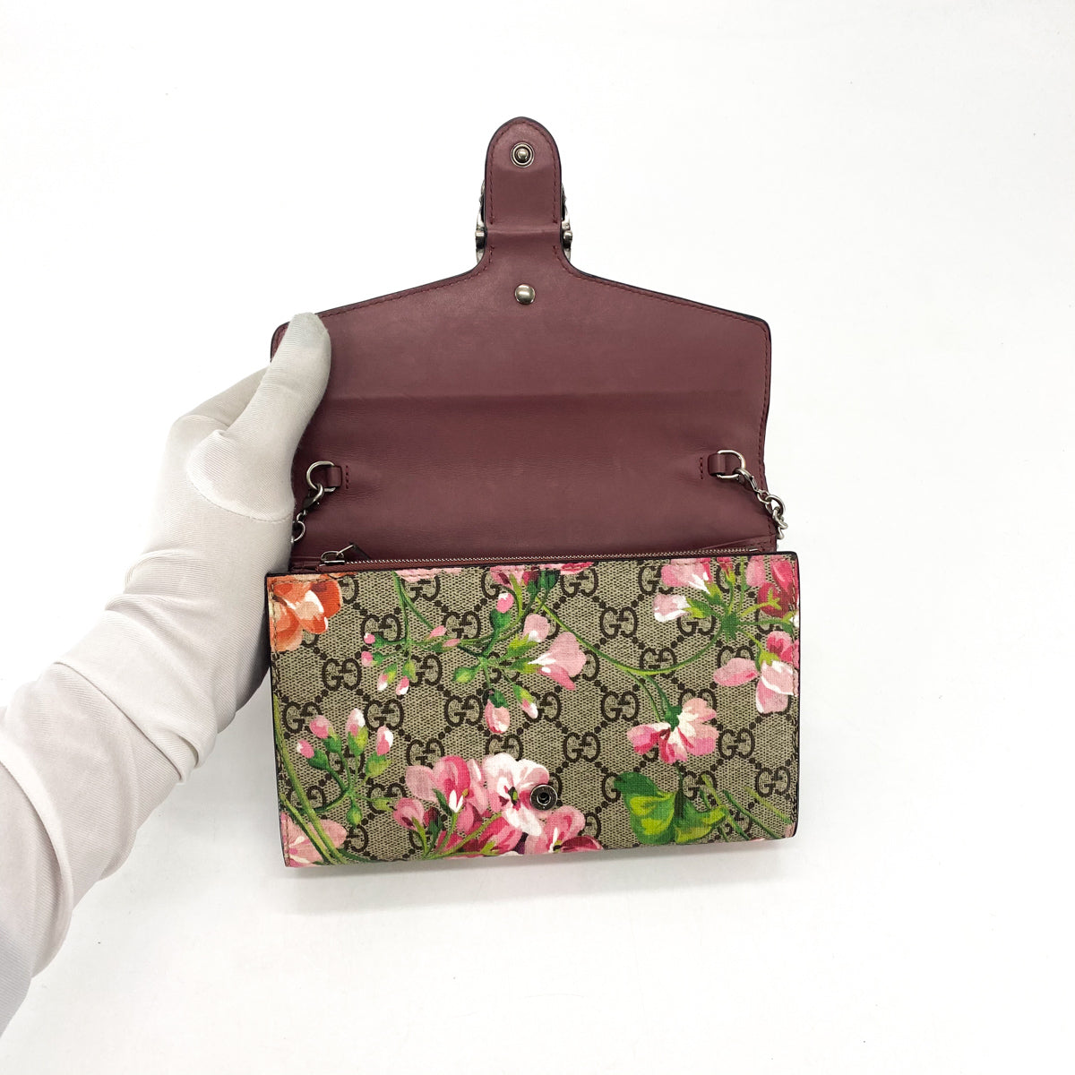 Authentic Gucci Floral Blooms Pink Supreme Chain Wallet Crossbody Medium Bag