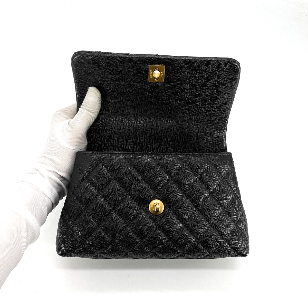 Chanel Black Quilted Caviar Lizard Small Coco Handle - modaselle