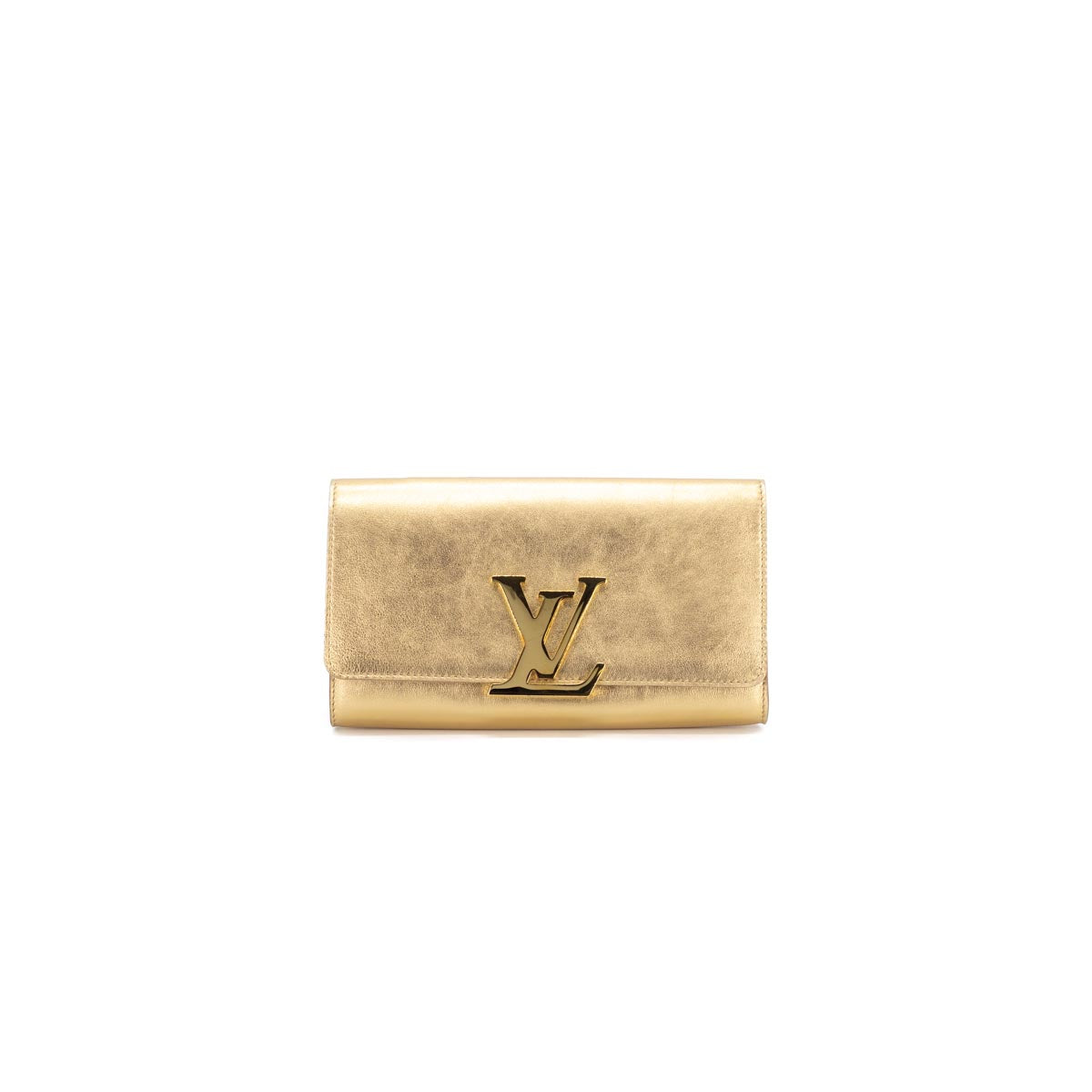 Limited Edition ! Louis Vuitton M94334 Louise Champagne Gold Metallic  Pochette Clutch Bag (FL4125)