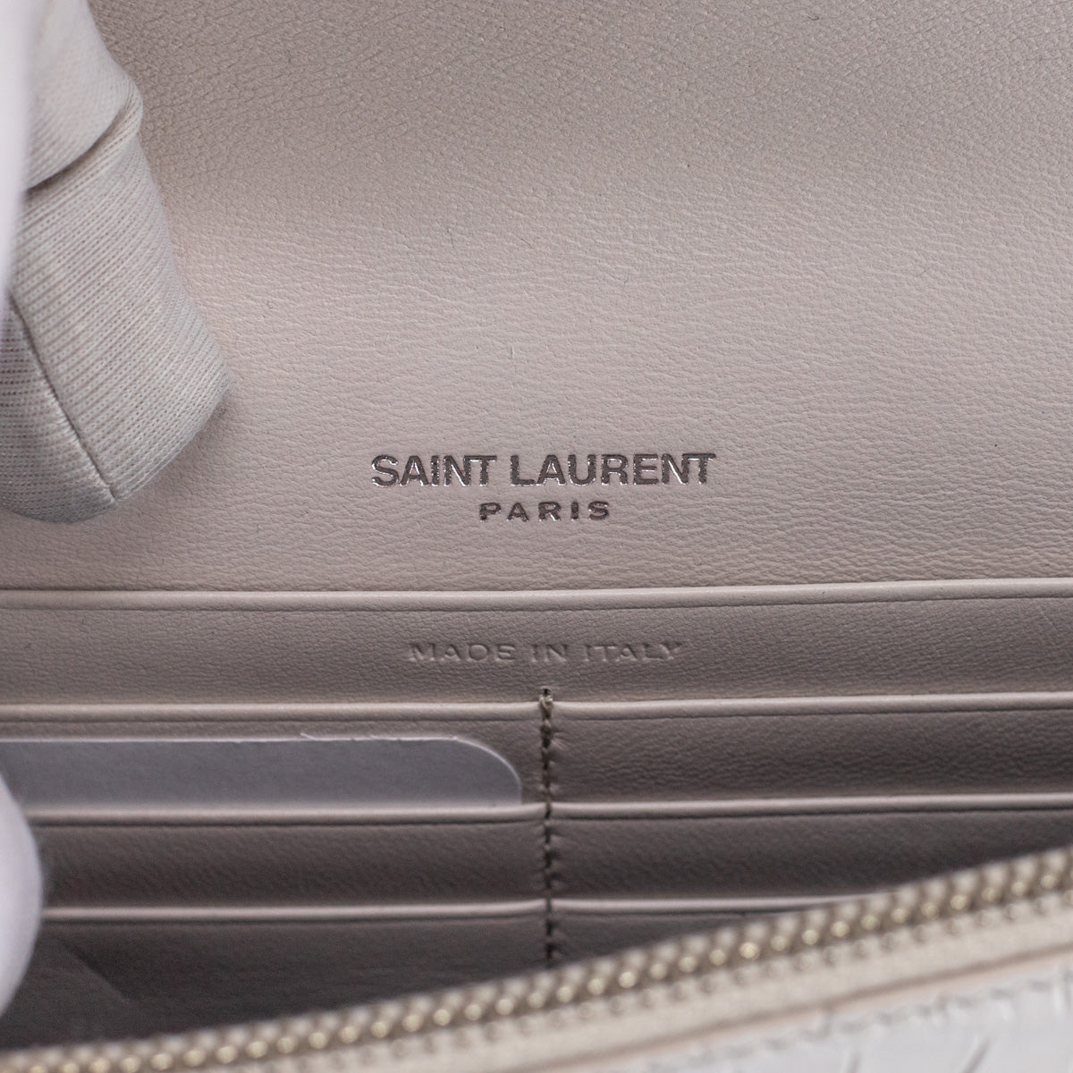 Saint Laurent Kate WOC Wallet On Chain Icy White - THE PURSE AFFAIR