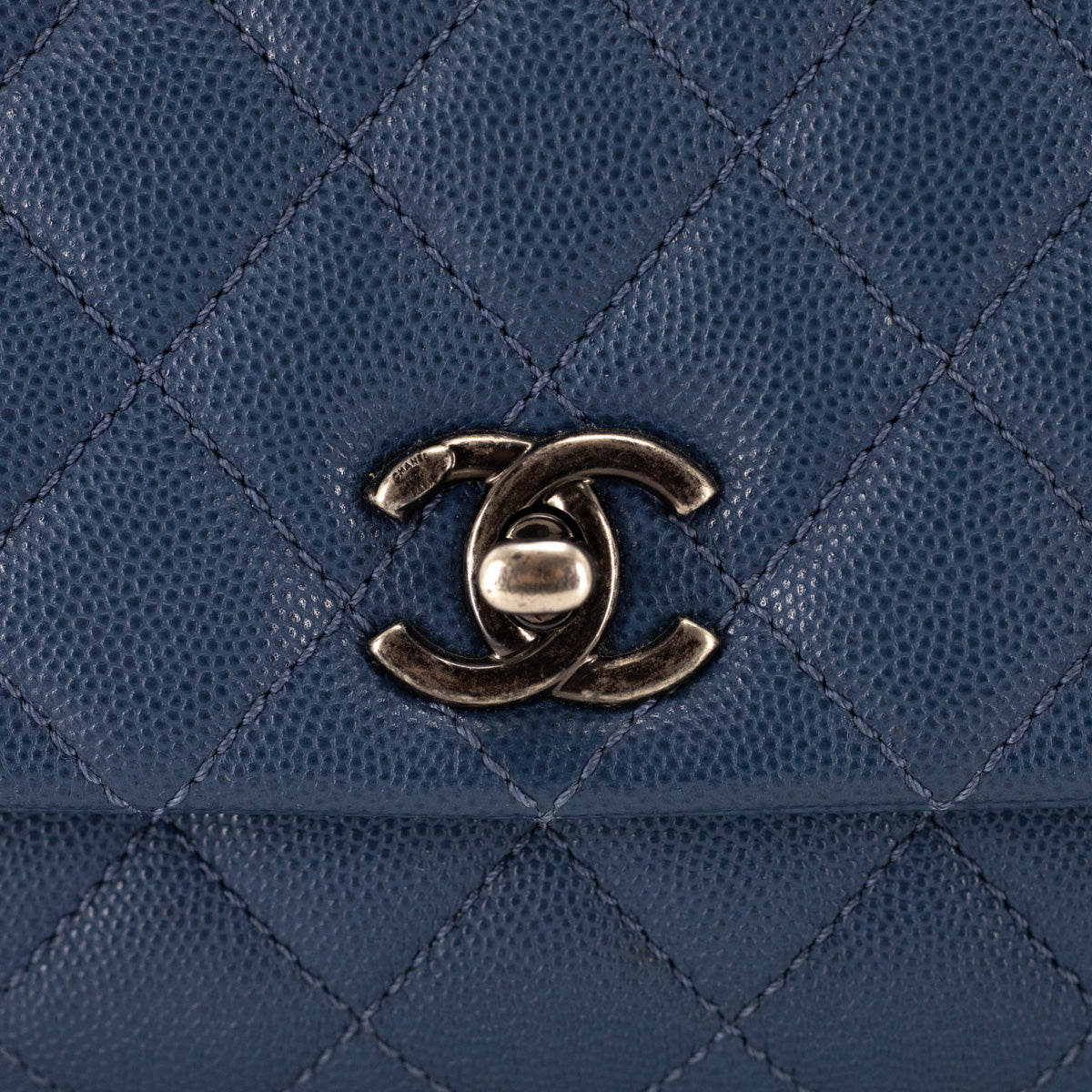 Chanel Coco Handle Small  21K Iridescent Blue Caviar Rainbow Hardware   loveholic