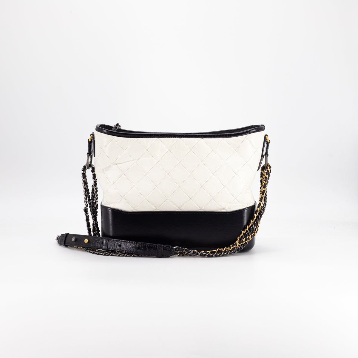 Chanel 2017 Gabrielle Medium Hobo Bag White/Black Leather 17A Fall/Winter