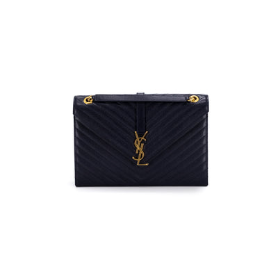 Saint Laurent Envelope Bag Large Navy - THE PURSE AFFAIR