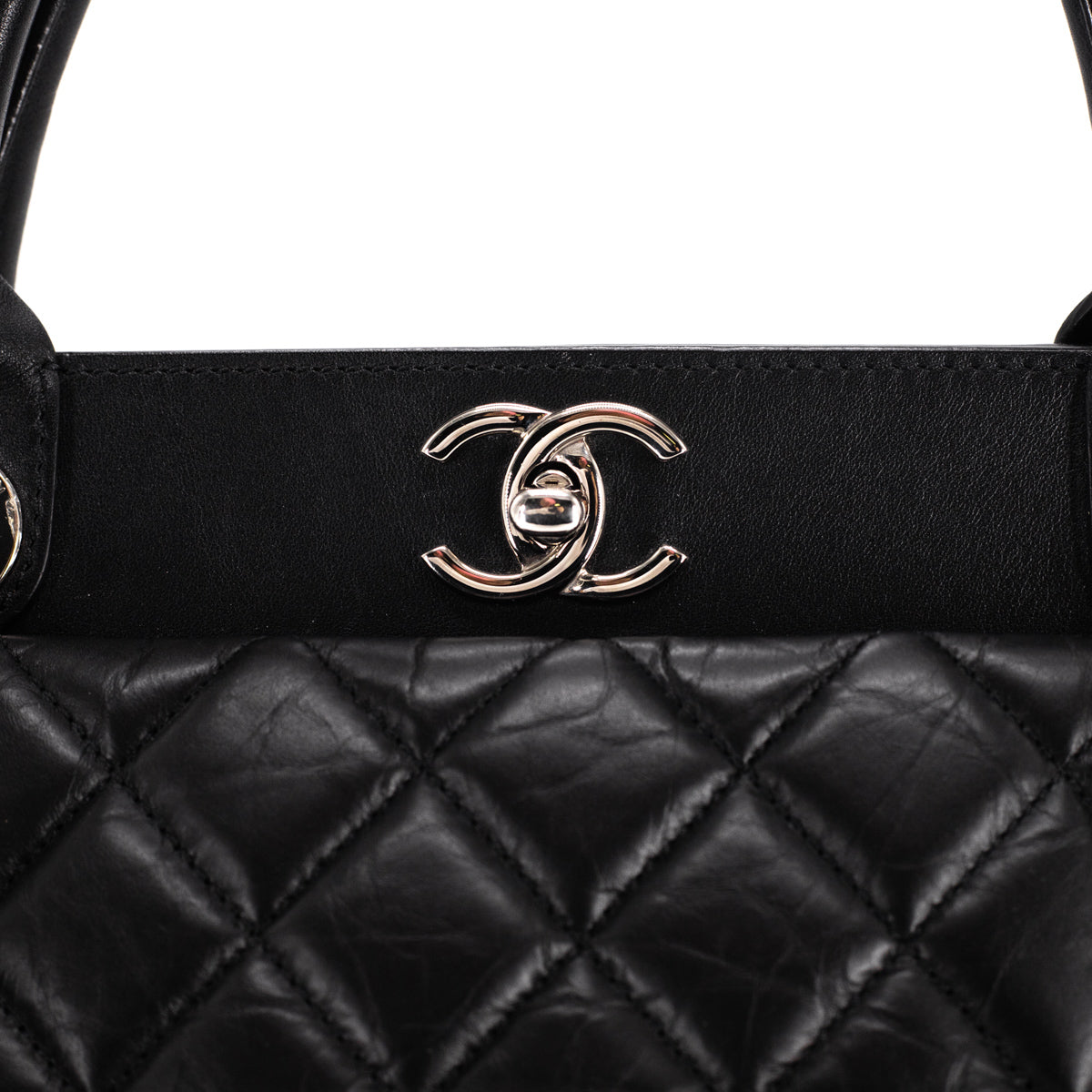 Chanel 2021 Black Leather Quilted Logo Shopping Tote at 1stDibs